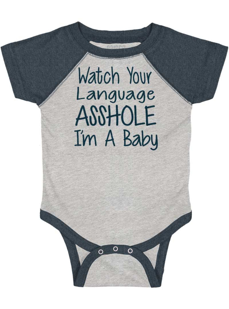 Watch The Language Raglan Romper Bodysuit-Direct To Garment Print-Brisco Baby