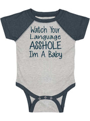 Watch The Language Raglan Romper Bodysuit-Direct To Garment Print-Brisco Baby