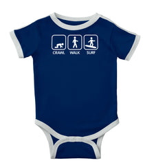 Crawl Walk Surf Ringer Romper Bodysuit-Direct To Garment Print-Brisco Baby