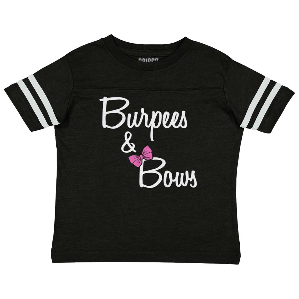 Burpees and Bows Toddler Football Jersey Tee-Direct To Garment Print-Brisco Baby