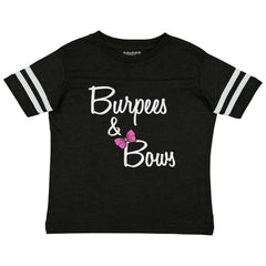 Burpees and Bows Toddler Football Jersey Tee-Direct To Garment Print-Brisco Baby