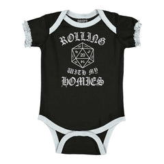 Rolling With My Homies Dungeons Baby Ruffled Trim Romper-Direct To Garment Print-Brisco Baby