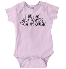 Ninja Powers From Cousin Romper Bodysuit-Direct To Garment Print-Brisco Baby