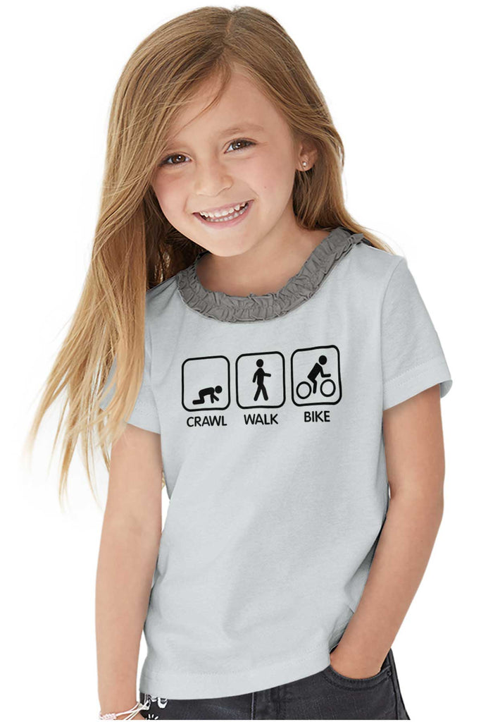 Crawl Walk Bike Toddler Ruffled Trim T-Shirt-Direct To Garment Print-Brisco Baby