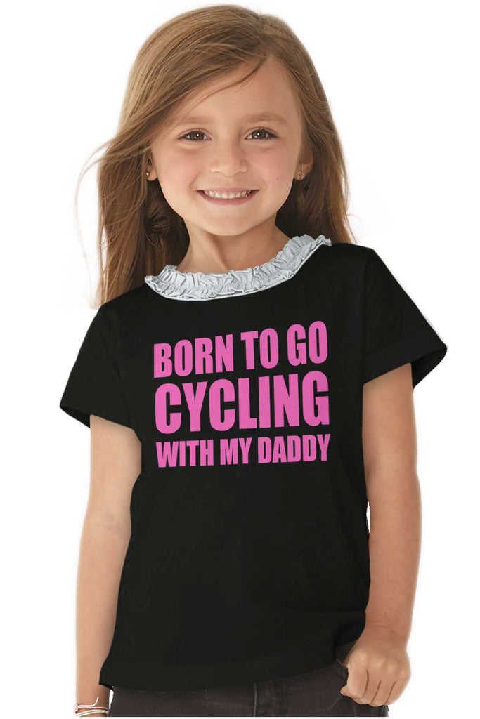 Cycling With Daddy Toddler Ruffled Trim T-Shirt-Direct To Garment Print-Brisco Baby