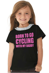 Cycling With Daddy Toddler Ruffled Trim T-Shirt-Direct To Garment Print-Brisco Baby