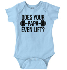 Does Your Papa Lift? Romper Bodysuit-Direct To Garment Print-Brisco Baby