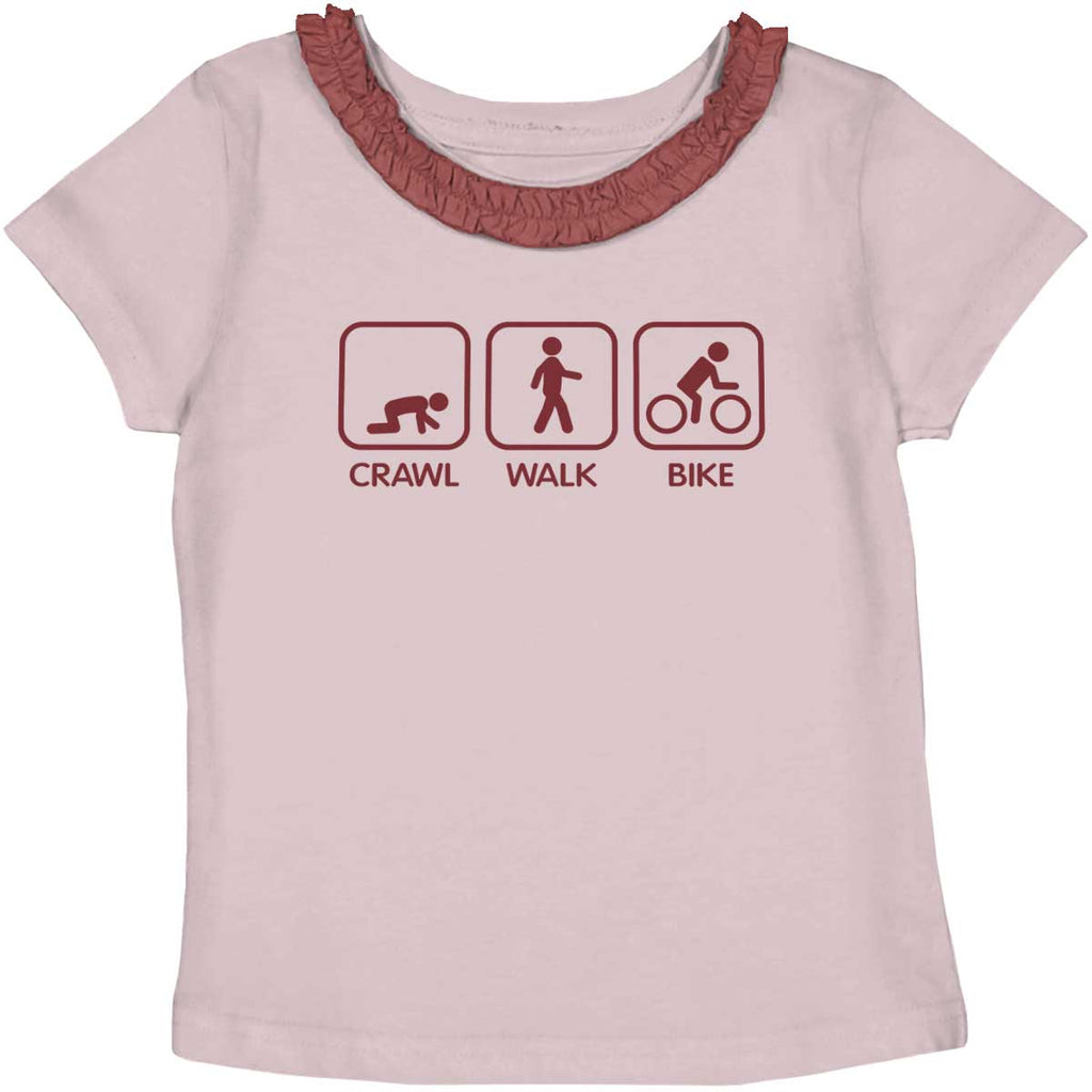 Crawl Walk Bike Toddler Ruffled Trim T-Shirt-Direct To Garment Print-Brisco Baby
