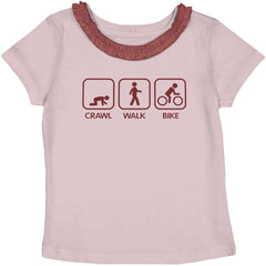 Crawl Walk Bike Toddler Ruffled Trim T-Shirt-Direct To Garment Print-Brisco Baby