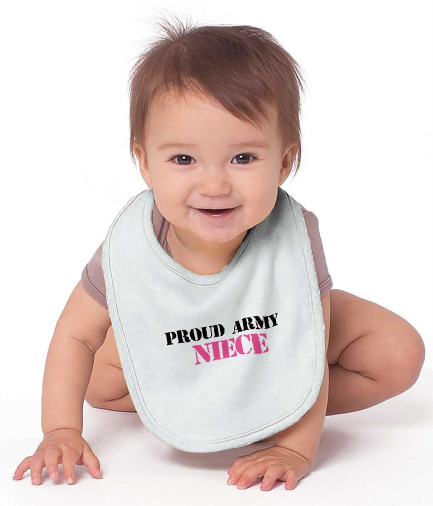 Proud Army Niece Infant Baby Bib-Direct To Garment Print-Brisco Baby