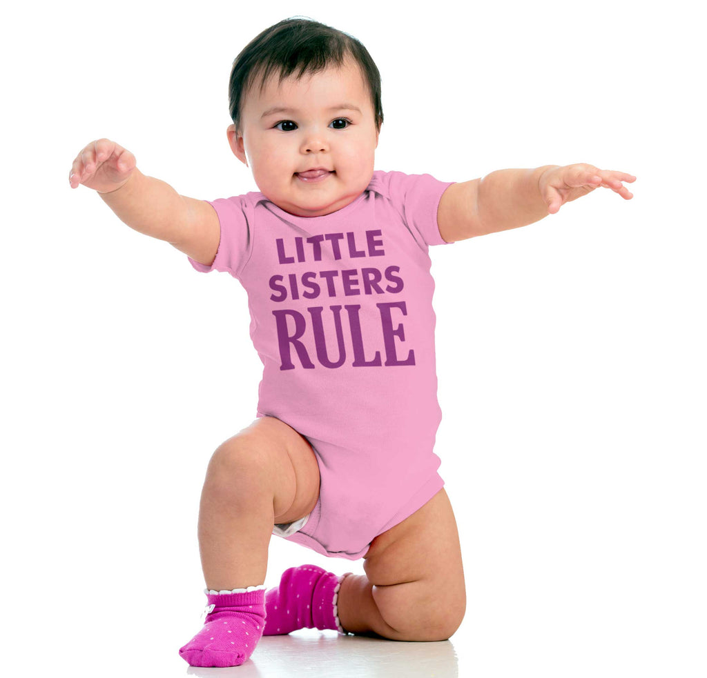 Little Sisters Rule Romper Bodysuit-Direct To Garment Print-Brisco Baby