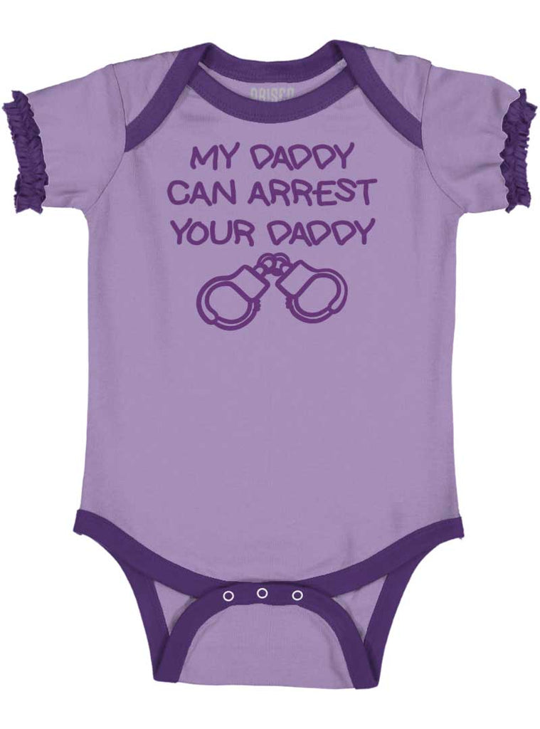 Arrest Your Daddy Baby Ruffled Trim Romper-Direct To Garment Print-Brisco Baby