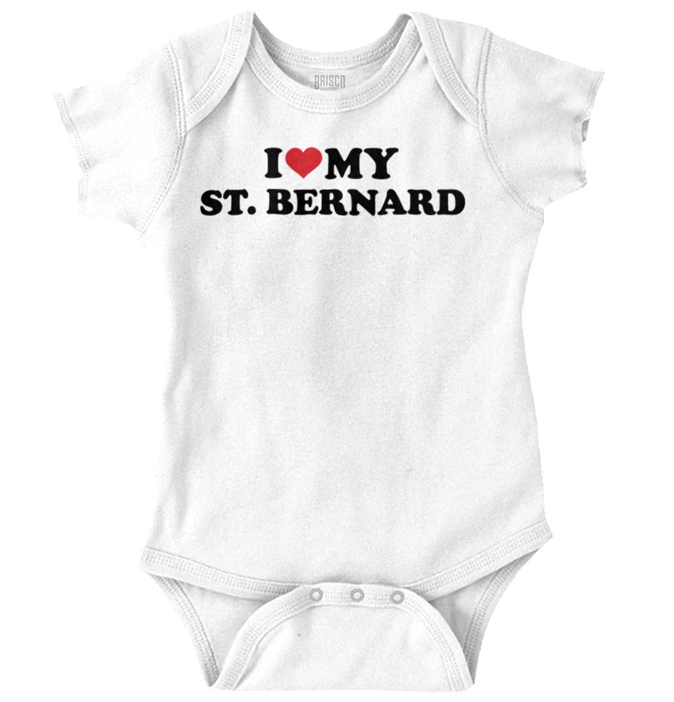 I Love My St Bernard Romper Bodysuit-Direct To Garment Print-Brisco Baby