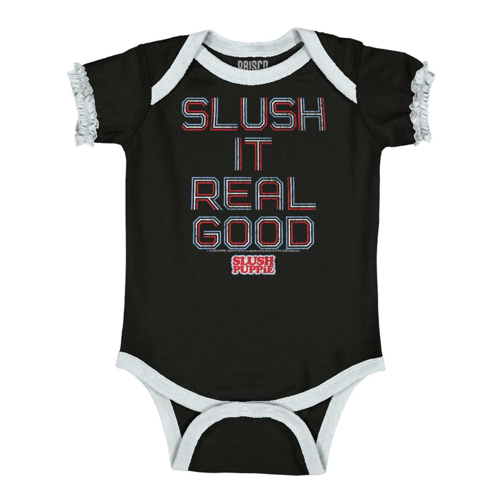 Slush It Real Good Baby Ruffled Trim Romper-Direct To Garment Print-Brisco Baby