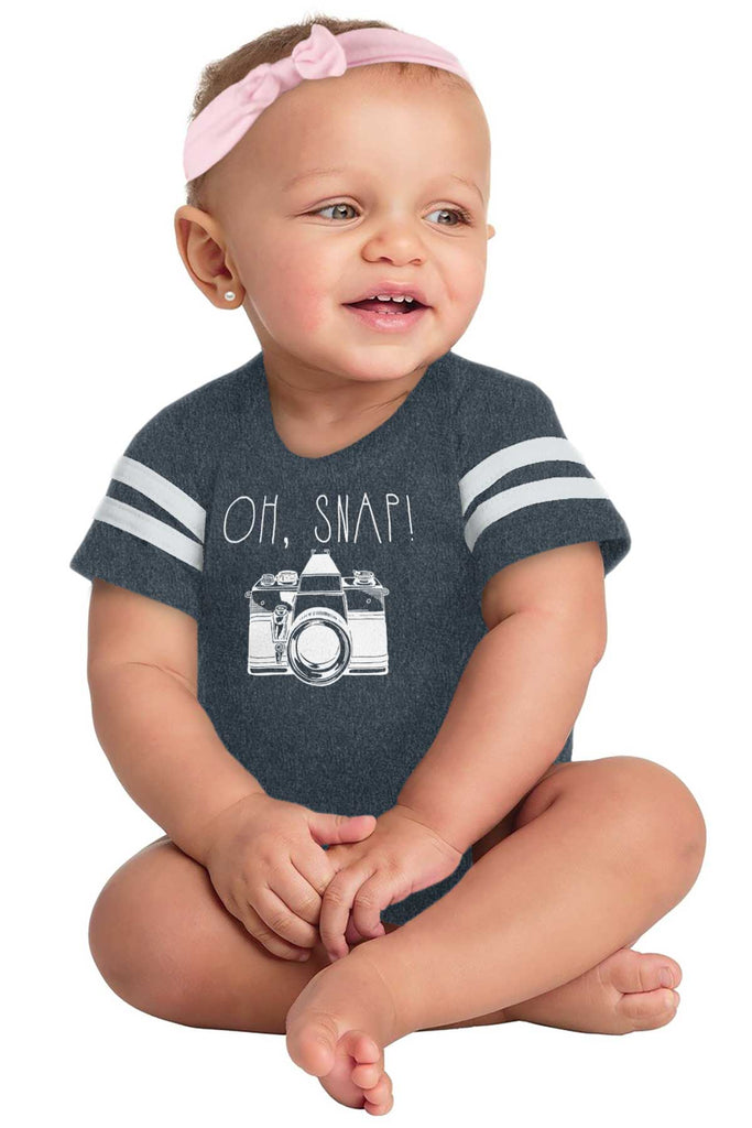 Oh Snap Camera Football Romper Bodysuit-Direct To Garment Print-Brisco Baby