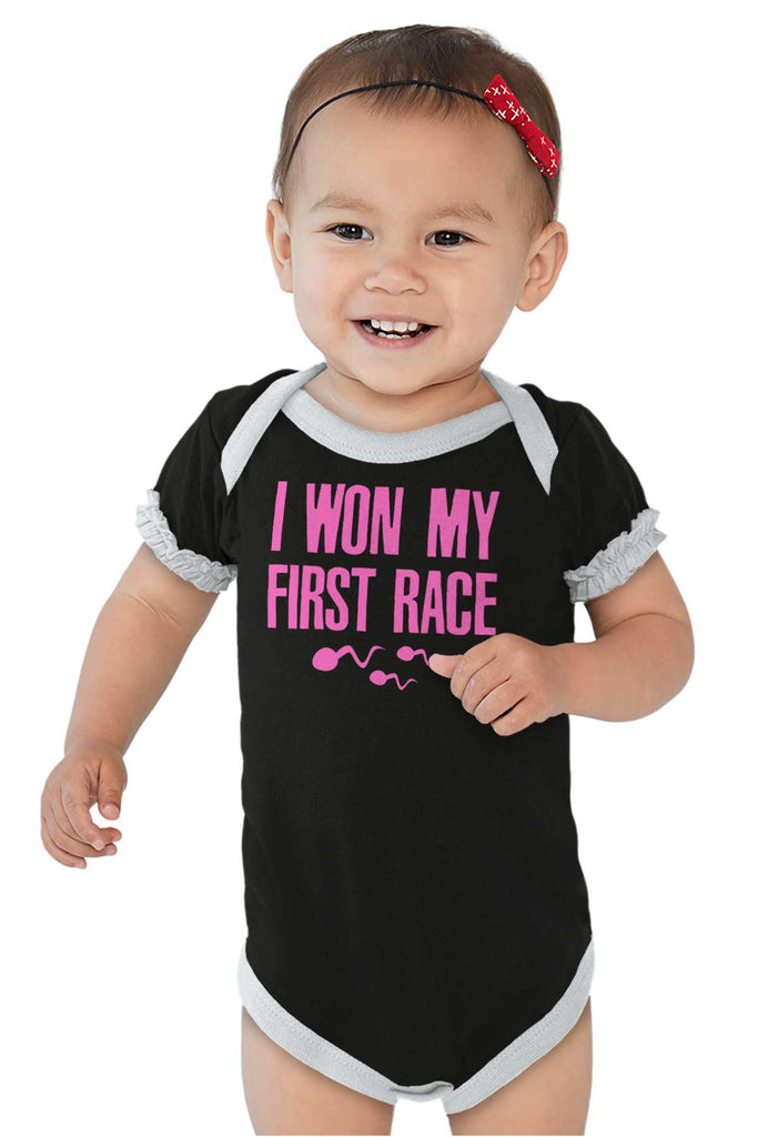 Won The Race Baby Ruffled Trim Romper-Direct To Garment Print-Brisco Baby