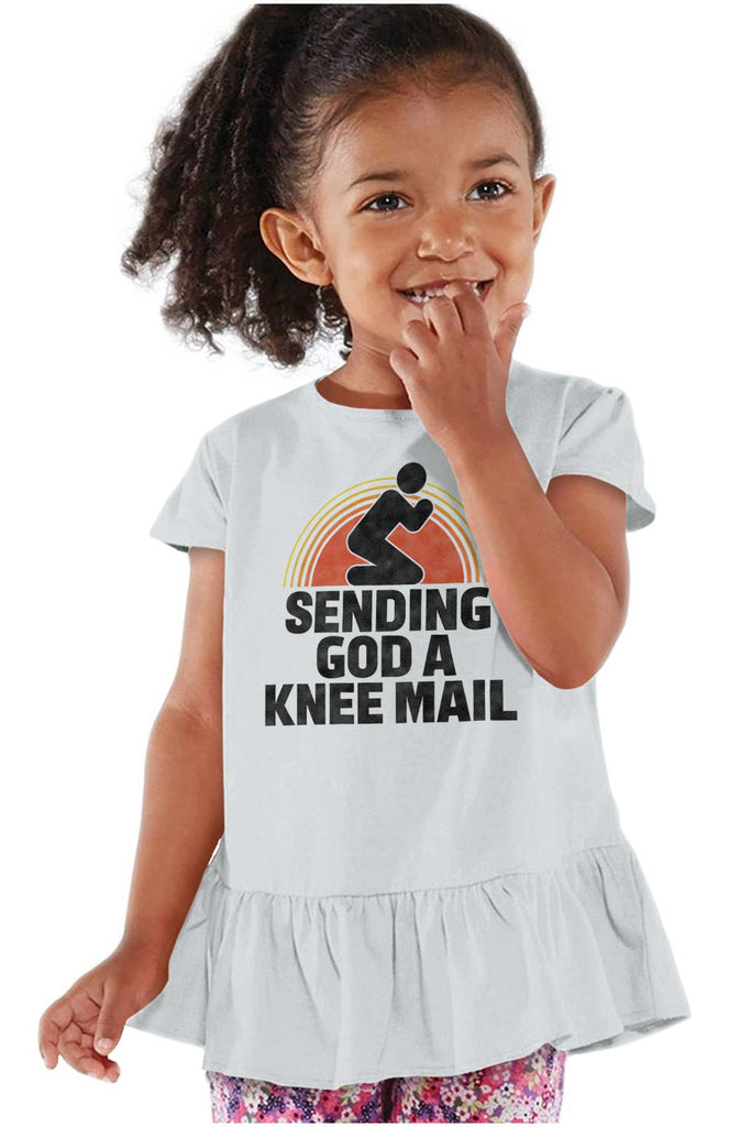Sending God A Knee Mail Toddler Ruffle Bottom Tee-Direct To Garment Print-Brisco Baby