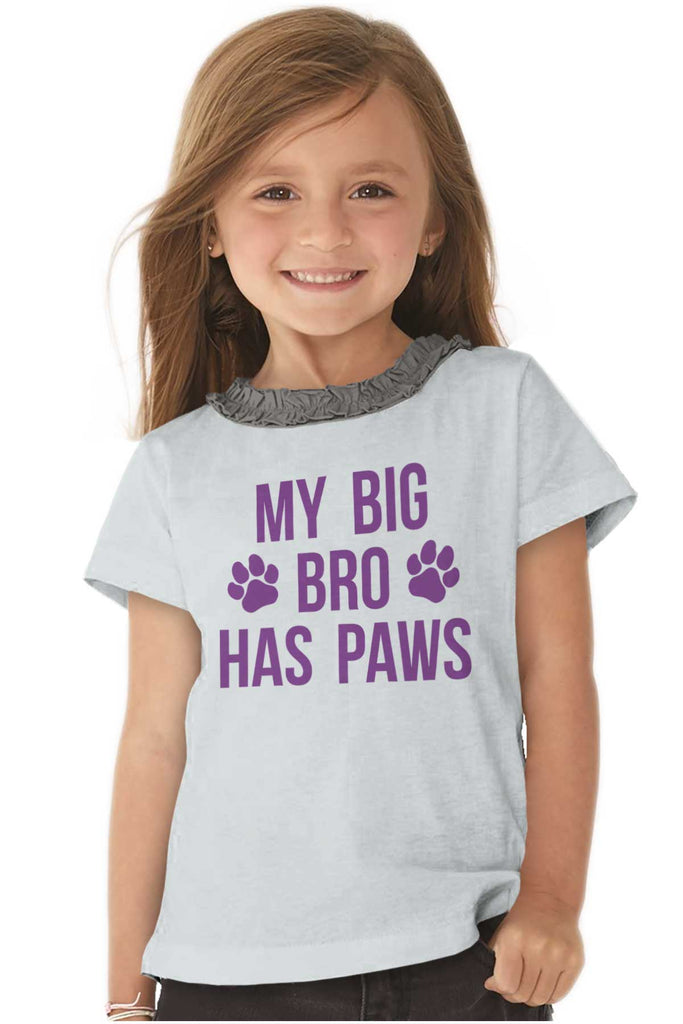 Big Bro Has Paws Toddler Ruffled Trim T-Shirt-Direct To Garment Print-Brisco Baby