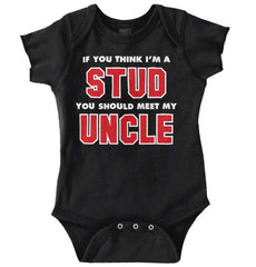 Think I'm A Stud Meet Uncle Romper Bodysuit-Direct To Garment Print-Brisco Baby