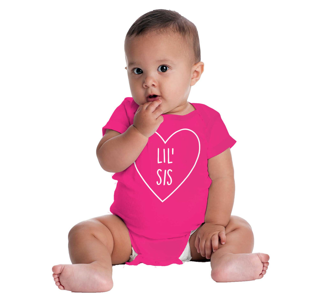 Lil' Sis Heart Romper Bodysuit-Direct To Garment Print-Brisco Baby
