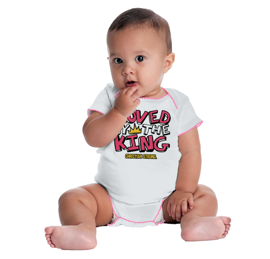 Loved By The King Trimmed Baby Bodysuit-Direct To Garment Print-Brisco Baby