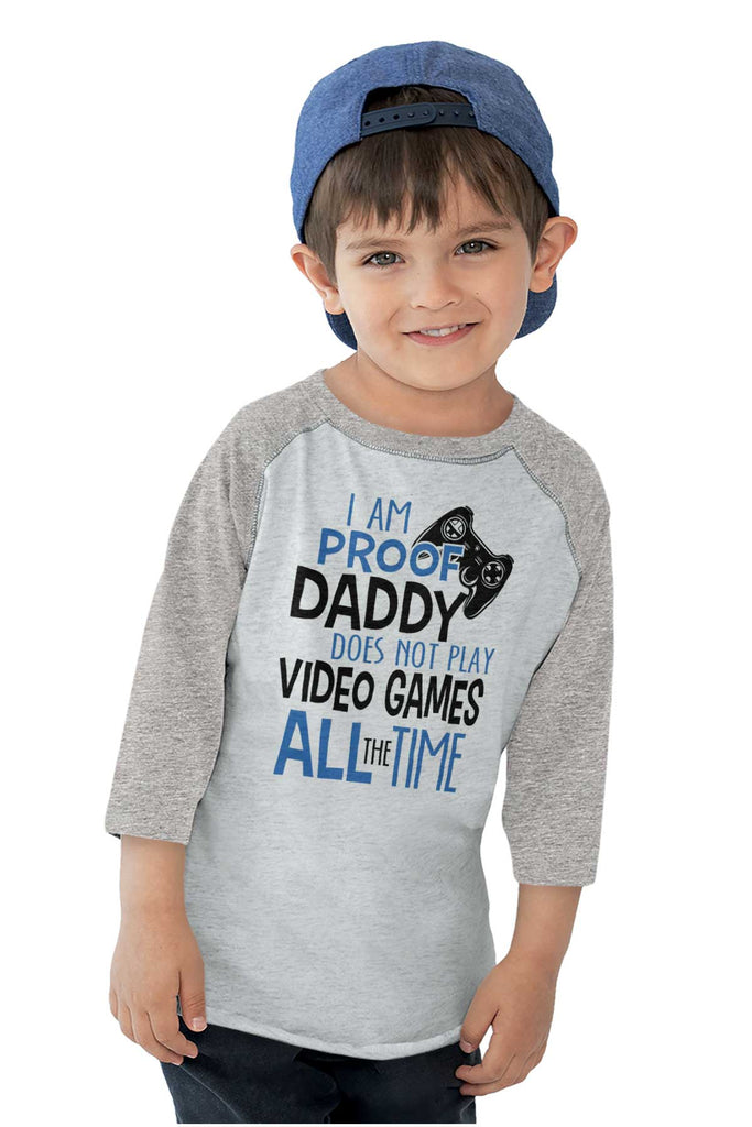 Daddy Plays Video Games Toddler Baseball-Direct To Garment Print-Brisco Baby