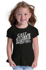 Cast Spells Not Dice Dungeons Toddler Ruffle Bottom Tee-Direct To Garment Print-Brisco Baby