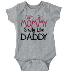 Cute Mommy Smelly Daddy Romper Bodysuit-Direct To Garment Print-Brisco Baby