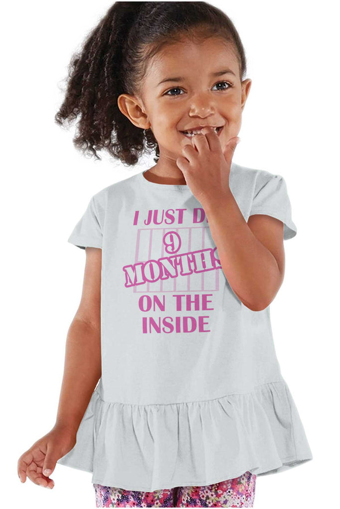 9 Months On The Inside Toddler Ruffle Bottom Tee-Direct To Garment Print-Brisco Baby
