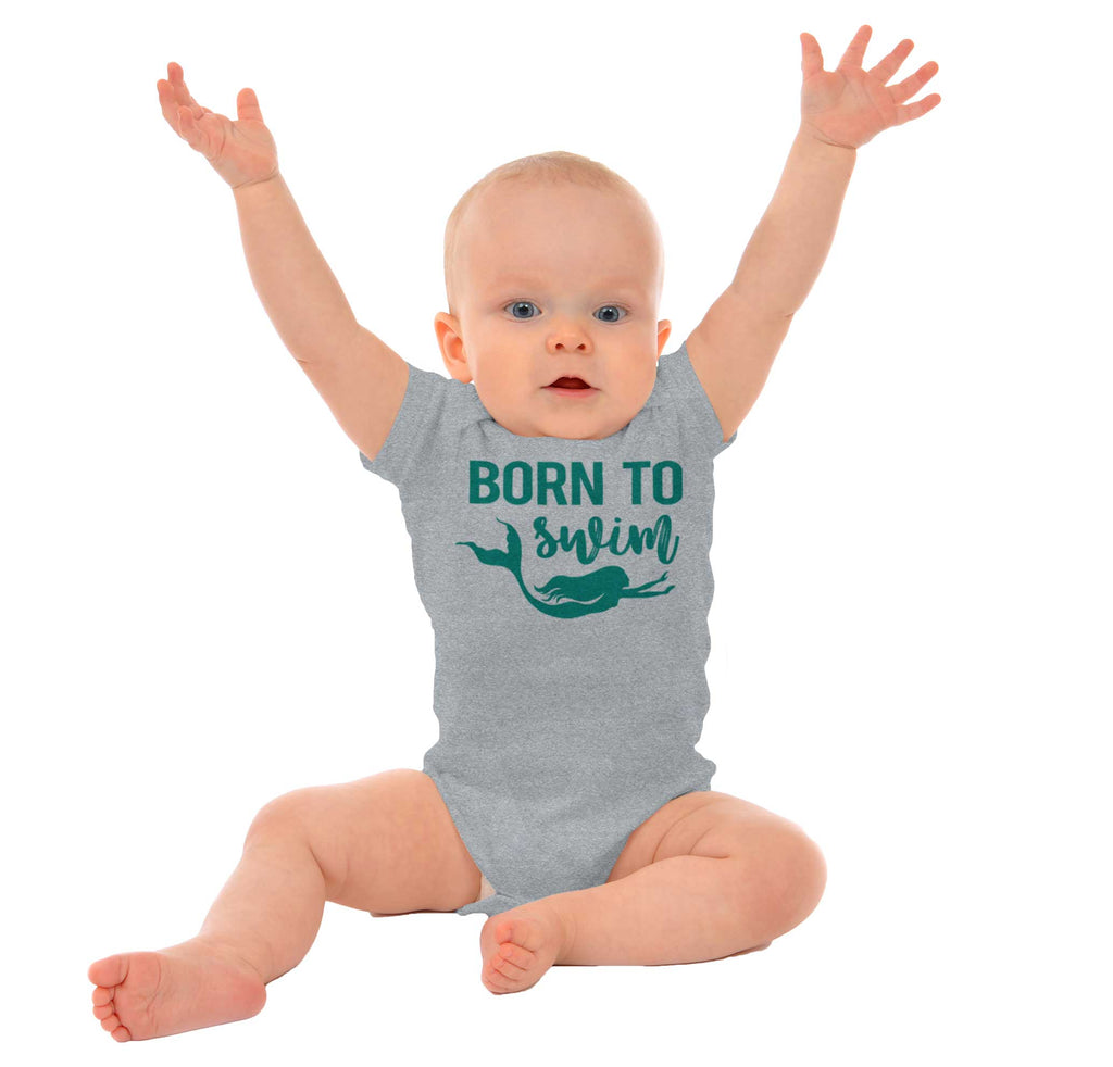 Born To Swim Romper Bodysuit-Direct To Garment Print-Brisco Baby