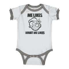 What Me Likes Baby Ruffled Trim Romper-Direct To Garment Print-Brisco Baby