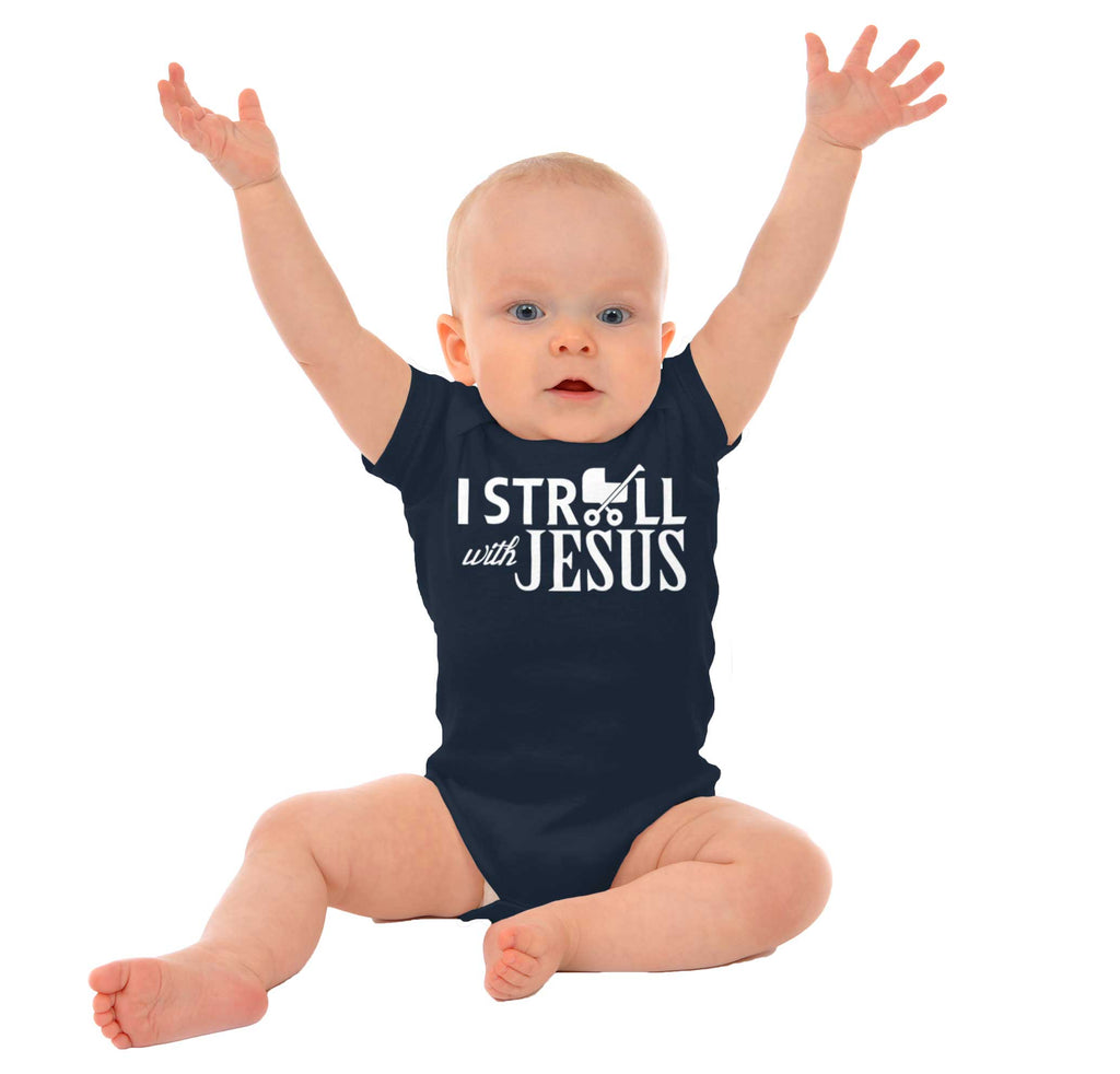 Stroll With Jesus Romper Bodysuit-Direct To Garment Print-Brisco Baby