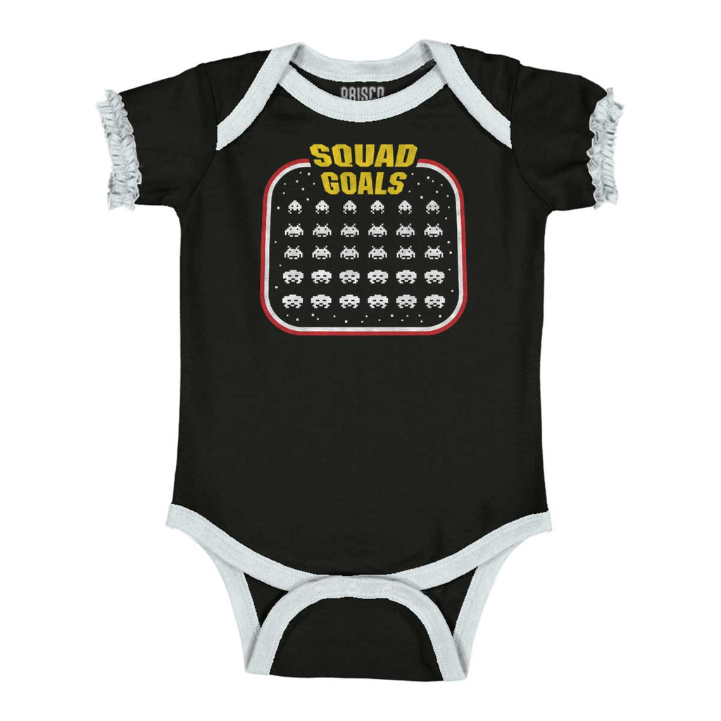 Squad Goals Video Gaming Nerd Baby Ruffled Trim Romper-Direct To Garment Print-Brisco Baby
