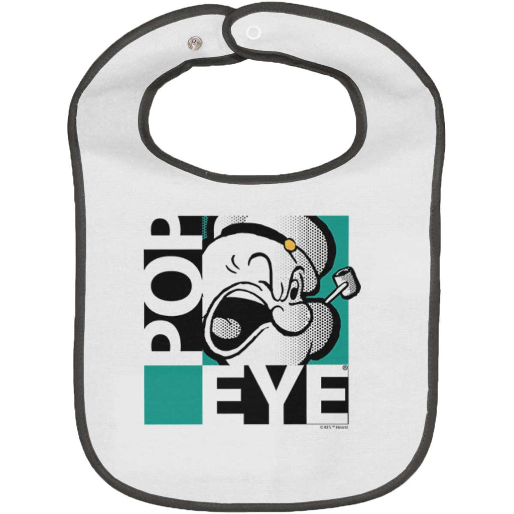 Popeye Pop Art Trimmed White Snap Bib-Direct To Garment Print-Brisco Baby