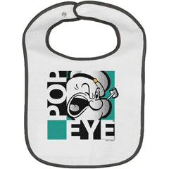 Popeye Pop Art Trimmed White Snap Bib-Direct To Garment Print-Brisco Baby