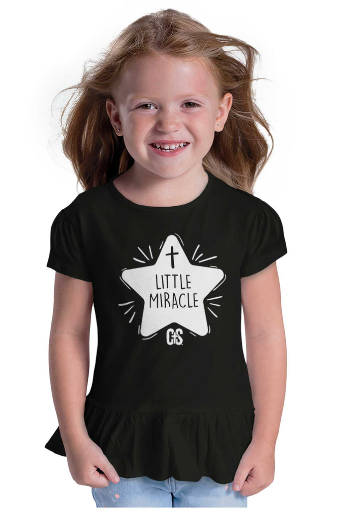 Little Miracle Toddler Ruffle Bottom Tee-Direct To Garment Print-Brisco Baby