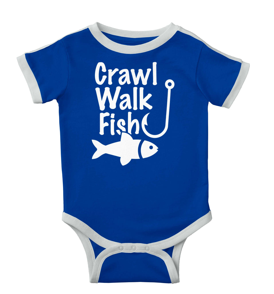 Crawl Walk Fish Ringer Romper Bodysuit-Direct To Garment Print-Brisco Baby