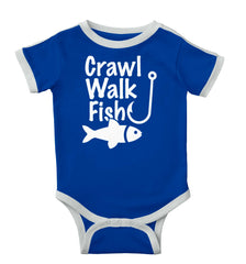 Crawl Walk Fish Ringer Romper Bodysuit-Direct To Garment Print-Brisco Baby