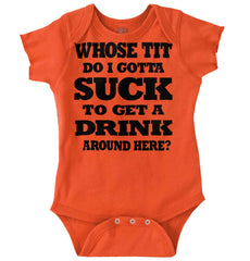 Get A Drink Romper Bodysuit-Direct To Garment Print-Brisco Baby