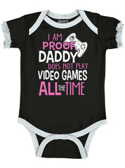 Daddy Plays Video Games Baby Ruffled Trim Romper-Direct To Garment Print-Brisco Baby