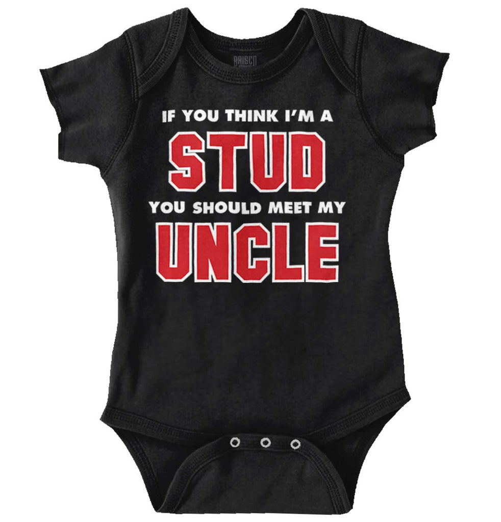 Think I'm A Stud Meet Uncle Romper Bodysuit-Direct To Garment Print-Brisco Baby