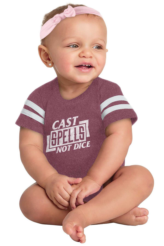 Cast Spells Not Dice Dungeons Football Romper Bodysuit-Direct To Garment Print-Brisco Baby