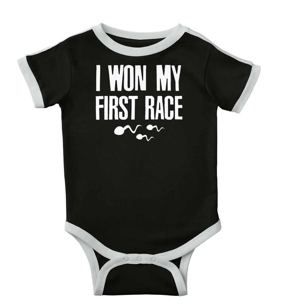 Won The Race Ringer Romper Bodysuit-Direct To Garment Print-Brisco Baby
