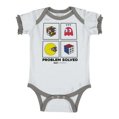 Problem Solved Baby Ruffled Trim Romper-Direct To Garment Print-Brisco Baby