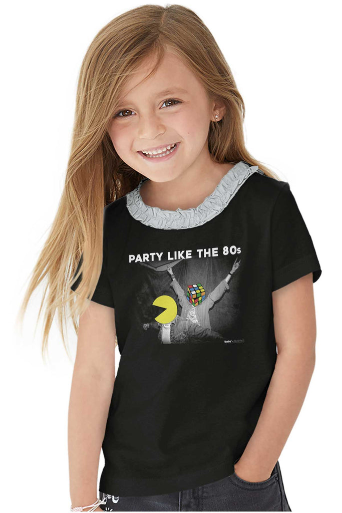 Party Like The 80s Toddler Ruffled Trim T-Shirt-Direct To Garment Print-Brisco Baby