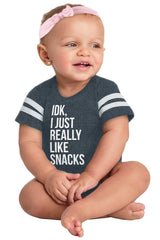Really Like Snacks Football Romper Bodysuit-Direct To Garment Print-Brisco Baby