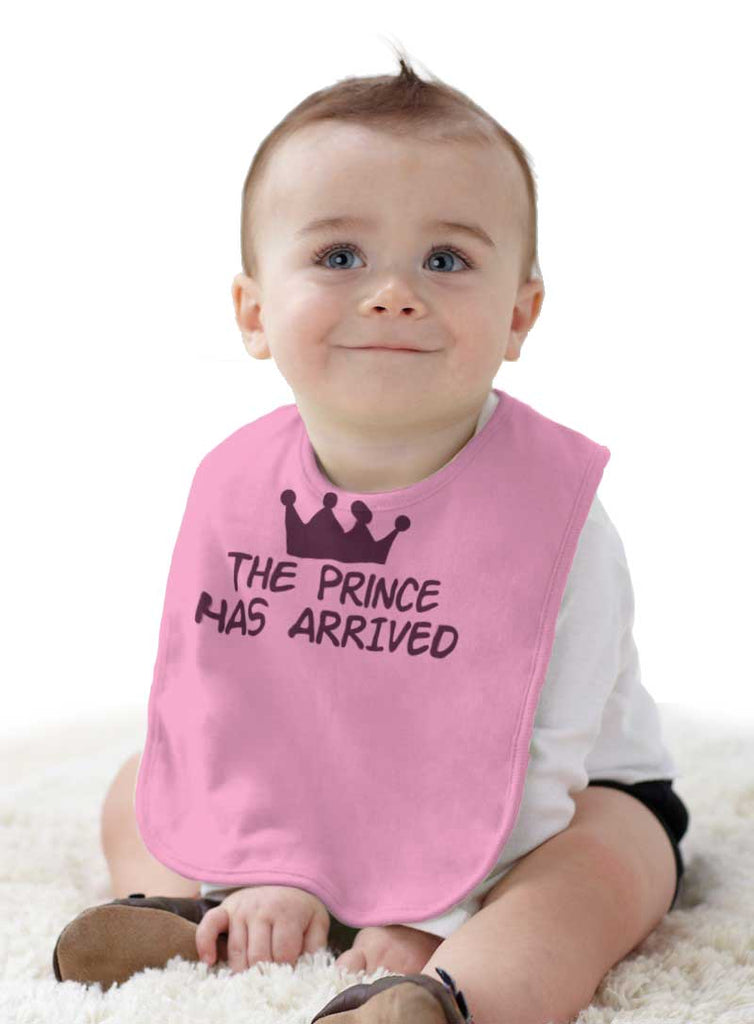 The Prince Has Arrived Infant Baby Bib-Direct To Garment Print-Brisco Baby