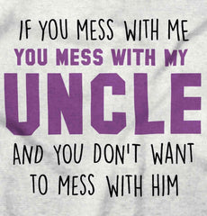 Mess With My Uncle Toddler Ruffled Trim T-Shirt-Direct To Garment Print-Brisco Baby