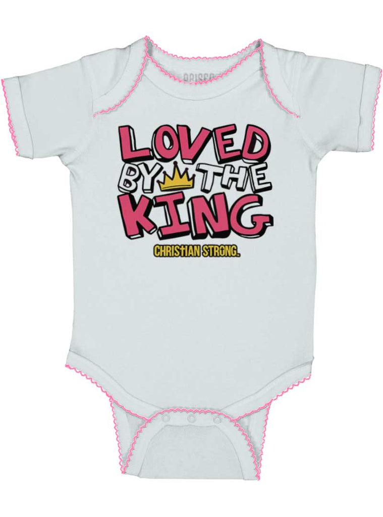 Loved By The King Trimmed Baby Bodysuit-Direct To Garment Print-Brisco Baby