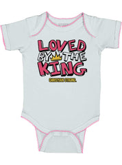 Loved By The King Trimmed Baby Bodysuit-Direct To Garment Print-Brisco Baby